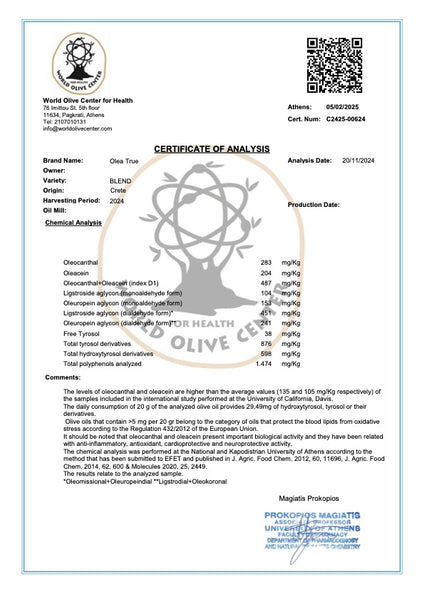 Olea True High Phenolic Olive Oil –  500ml (16.9 fl oz)