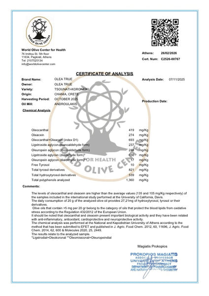(3) Olea True High Phenolic Olive Oil *Most Popular* –  500ml (16.9 fl oz)